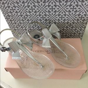 BCBG SILVER BOW JELLY SANDALS